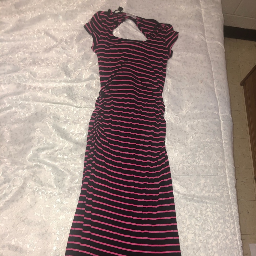 Pink and black striped summer dress